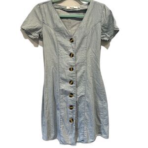 Shirt Dress Chambray Short Sleeves Blue Mini Short Sundress Casual Women sz XS